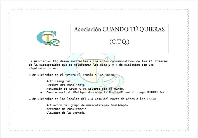 invitacion ctq xx jornadas discapacidad